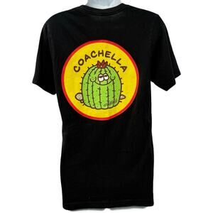 Coachella Festival Yellow Green Cactus Black Tee T-Shirt Size S Double Sided